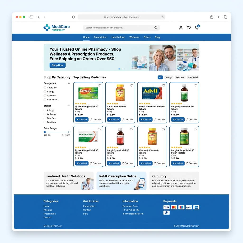 Medical Store Website Design by ZROWEB
